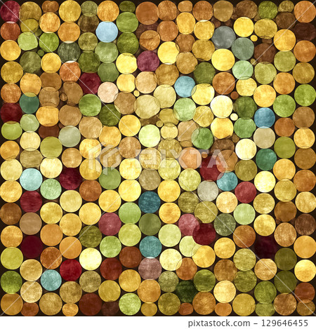 A wall of pop and cute colorful circular metal plates 129646455