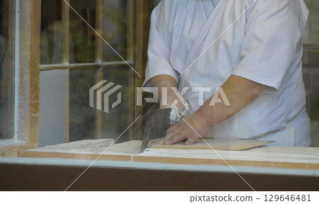 Making of Japanese SOBA noodle / Cutting Japanese soba noodles 129646481