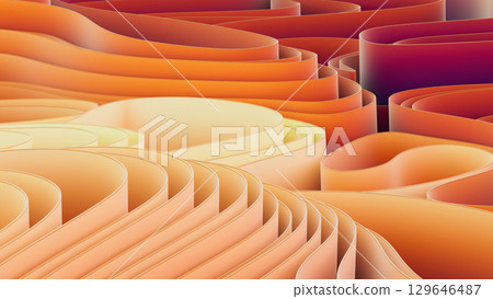 Abstract Layered Landscape in Warm Tones. Flowing Shapes 129646487