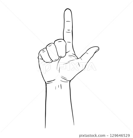 Hand gesture showing letter L Hand gesture showing letter L 129646529