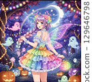 女孩為萬聖節之夜盛裝打扮 129646798