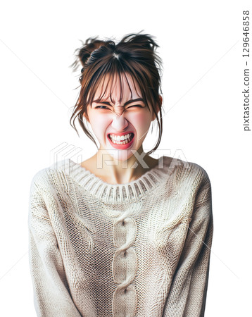 非常憤怒的日本年輕女子 129646858