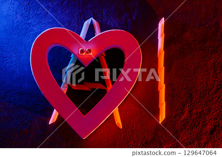 Artificial Intelligence Heart Created with Pasta and Neon Lighting Artificial Intelligence Heart Created with Pasta and Neon Lighting 129647064