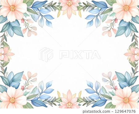 柔和的水彩手繪裝飾框架無縫圖案 柔和的水彩手繪裝飾框架無縫圖案 129647076