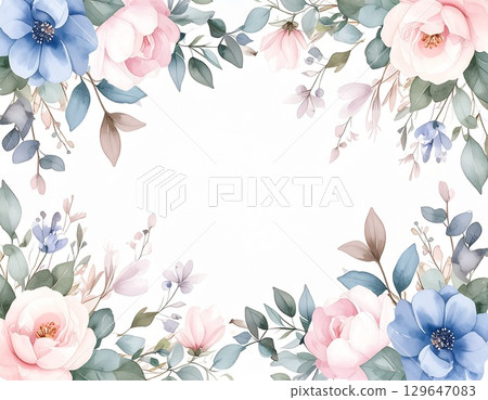 Soft pastel watercolor hand drawn decorative frame seamless pattern 129647083