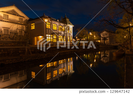 岡山縣倉敷市的冬天－夜晚的倉敷美觀地區 129647142