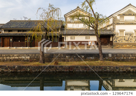 冬季的岡山縣倉敷市 - 清晨的倉敷美觀地區 129647174