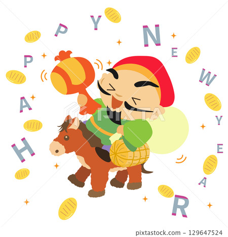 New Year's illustration of Daikoku-sama riding a stuffed horse 129647524