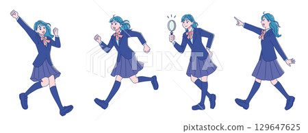 Cheerful anime-style female student in a blazer uniform, full body Cheerful anime-style female student in a blazer uniform, full body 129647625