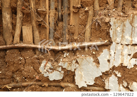 Damaged Rural House Mud wall Texture 129647822