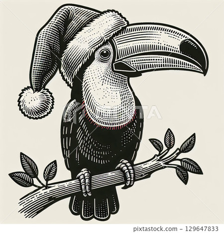 Vintage style toucan illustration 129647833
