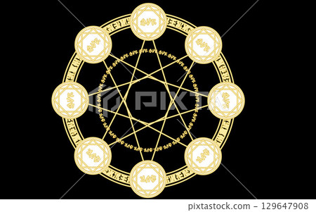 魔法陣,巫師形像素材。金色。 魔法陣,巫師形像素材。金色。 129647908