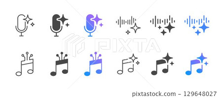 AI Music Generative icon logo symbol, Artificial intelligence sign, It included voice generated, song generate, melody, note, stars and more icons. AI Music Generative icon logo symbol, Artificial intelligence sign, It included voice generated, song generate, melody, note, stars and more icons. 129648027