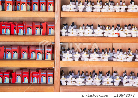 dolls for luck, relationship, couple at Sumiyoshi Taisha Shrine, Osaka 129648078