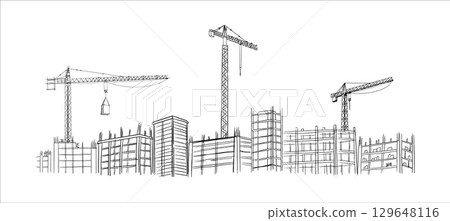 Building crane sketch Building crane sketch 129648116