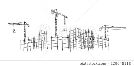 Building crane sketch Building crane sketch 129648118