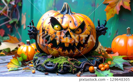 Evil Jack-o'-Lantern Halloween Accessory Autumn Event Decoration 129648305