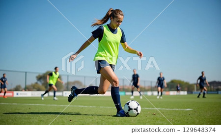 一個女人在踢足球 一個女人在踢足球 129648374