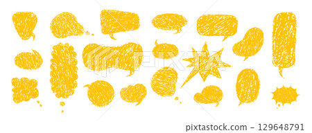 Balloon speech crayons. Retro speech bubble collection. Vector set with crayon texture. Golden Comic communication frame with grunge effects 129648791