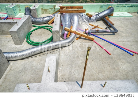 Large air conditioner installed at a construction site 129649035