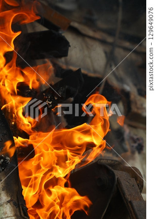 Car Burns After A Road Accident 129649076