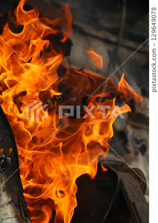 Car Burns After A Road Accident 129649078