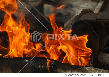 Car Burns After A Road Accident Car Burns After A Road Accident 129649113