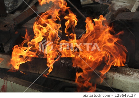Car Burns After A Road Accident 129649127