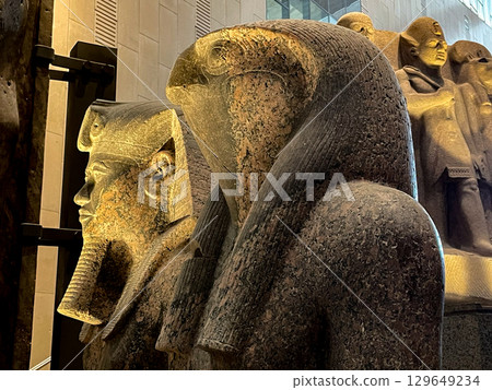 Statues of Amenhotep III and Re-Horakhty at the Grand Egyptian Museum, Giza 129649234
