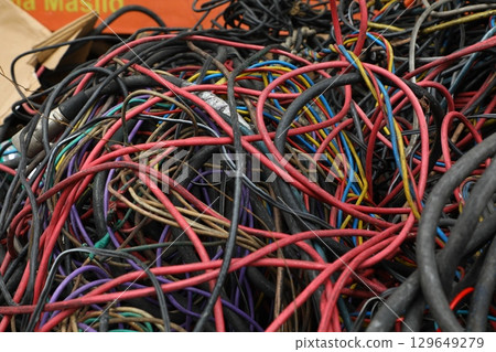 Used Power cables in a Garbage Used Power cables in a Garbage 129649279