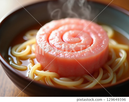 Delicious Kamaboko Fish Cake with Noodle Soup in Bowl Cuisine 129649396