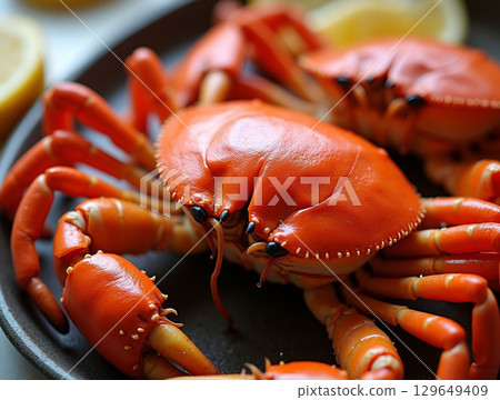 Freshly Cooked Orange Crab Delicious Seafood Culinary Still Life 129649409