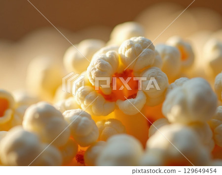 Soft Focus Close-Up Buttered Delicious Salty Popcorn Snack Detail 129649454