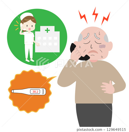 Senior man calling the hospital due to poor health 129649515