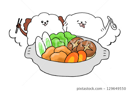 Dogs around a hotpot 129649550