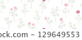 Seamless pattern of three-colored cosmos flowers in watercolor style 129649553