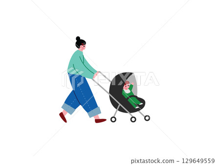 一個女人漫步嬰兒車 一個女人漫步嬰兒車 129649559