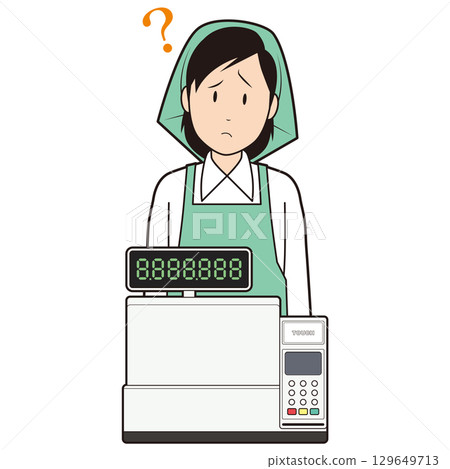 Cash register and female supermarket clerk 2 129649713