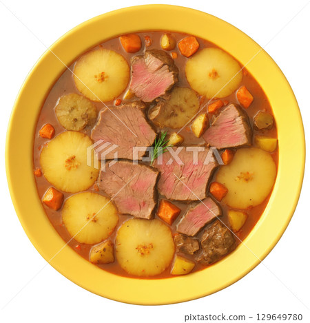 Bograc - A traditional Slovenian stew made with three types of meat (usually pork, beef, and venison), paprika, onions, 129649780