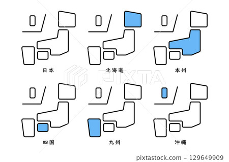 Japan map material with each region colored 129649909