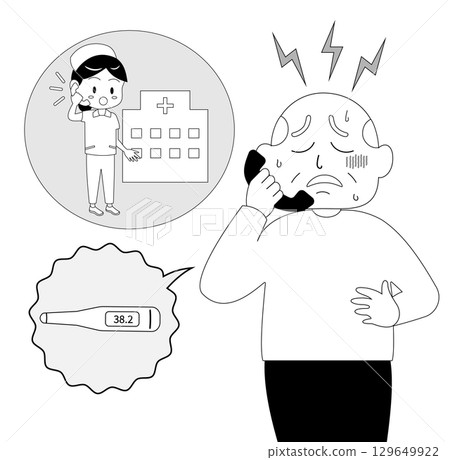 Senior man contacting hospital due to poor health Senior man contacting hospital due to poor health 129649922