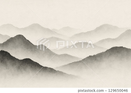 傳統日本水墨畫風格山脈背景紋理 129650046