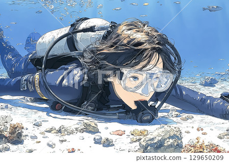 美遊系列：停在海底的女潛水員 129650209