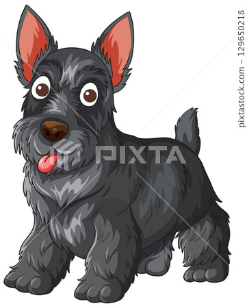 Cartoon Scottish Terrier Dog Standing with Tongue Out 129650218