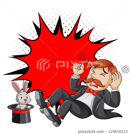 Magician Surprised by Rabbit Popping Out of Hat 129650225