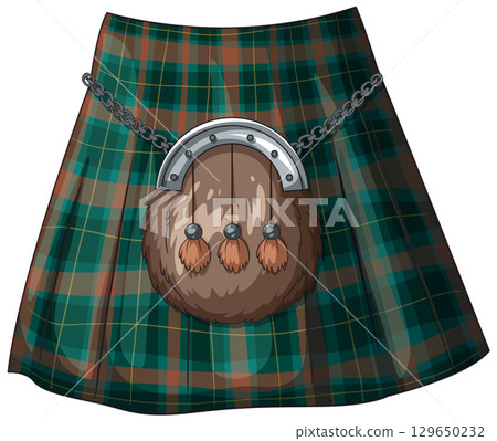 Traditional Scottish Kilt with Fur Sporran Illustration 129650232
