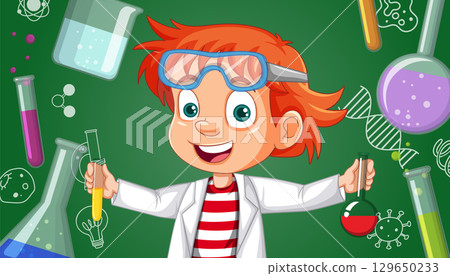 Young Scientist Conducting Chemistry Experiment in Lab 129650233