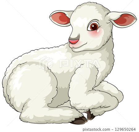 Cute Cartoon Lamb Lying Down with Gentle Expression Cute Cartoon Lamb Lying Down with Gentle Expression 129650264