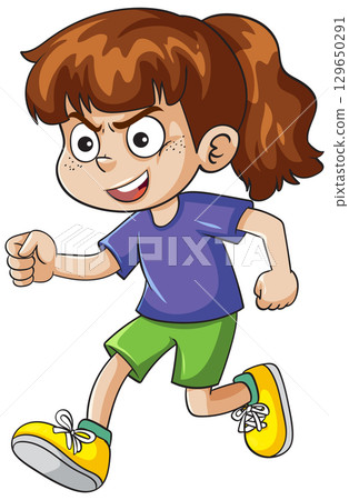 Energetic Girl Running with Determination 129650291