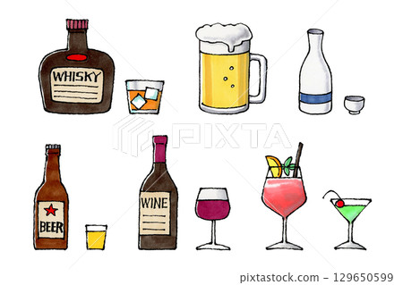 酒精套裝手繪插圖 129650599